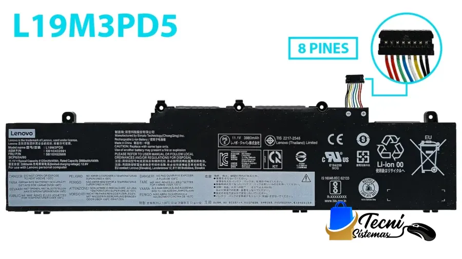 Batería Compatible Lenovo L19M3PD5 Li-ion 11.52 V 45 Wh