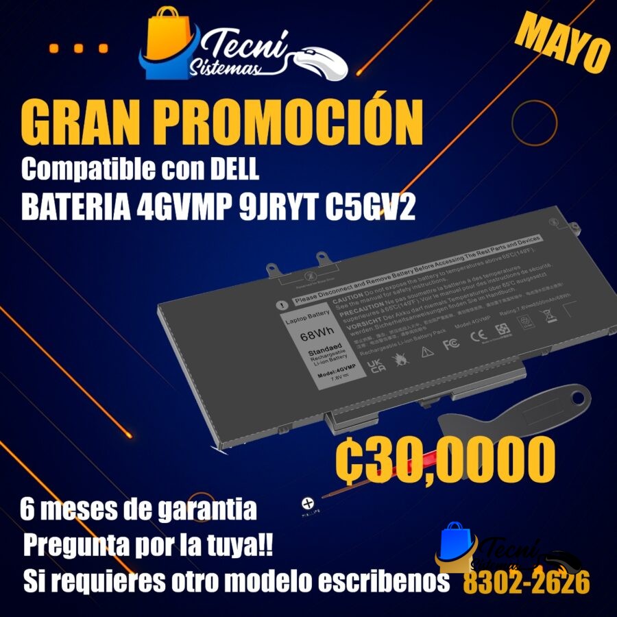 4GVMP / 9JRYT / C5GV2 – Batería Compatible 68 Wh 11.1 V Li-ion para Dell