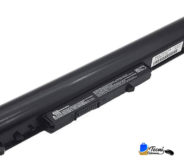 Black replacement laptop battery laid diagonally, showing connector at one end and label details nearby