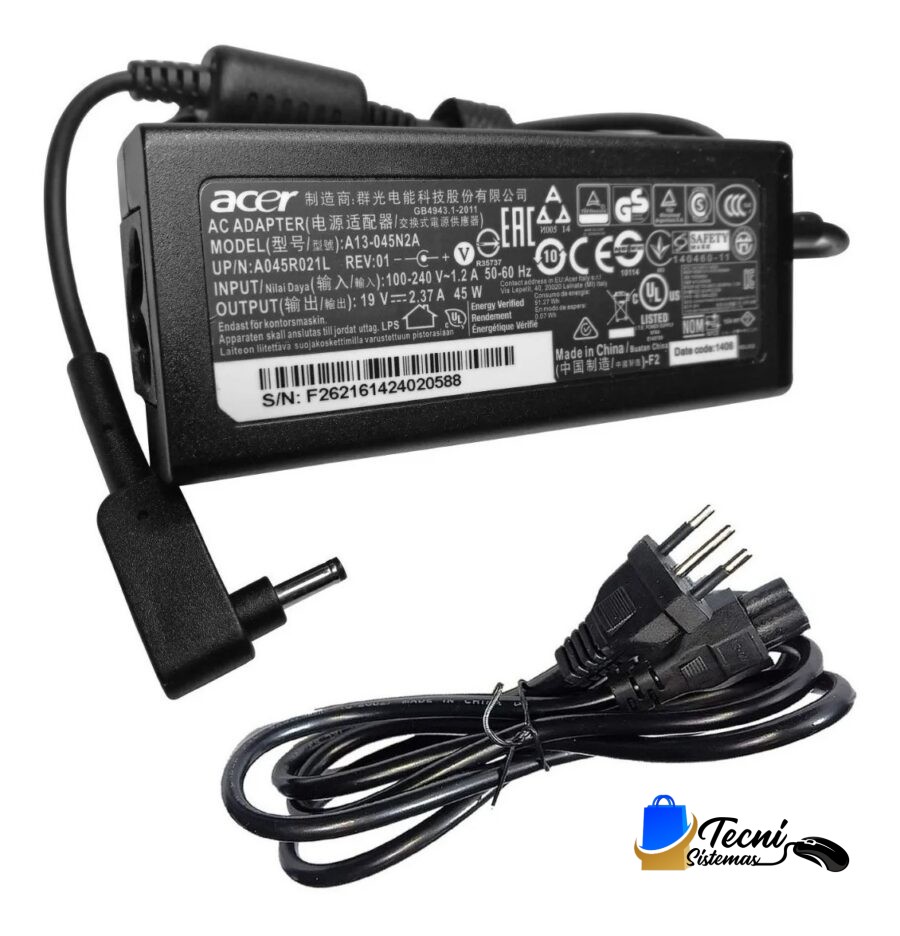 Cargador Acer Original 45W 19V 2.37A Punta Fina 3.0x1.1mm