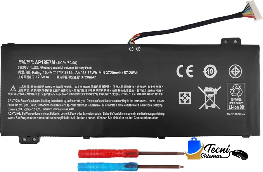 Batería Compatible AP18E7M para Acer Swift y Aspire – 15.4V, 58.75Wh, 3815mAh