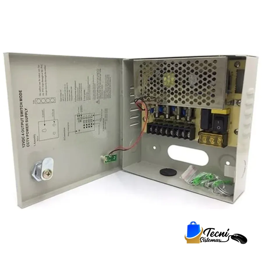 Fuente de Poder para Cámaras 12V 5A con 4 Tomas de salida