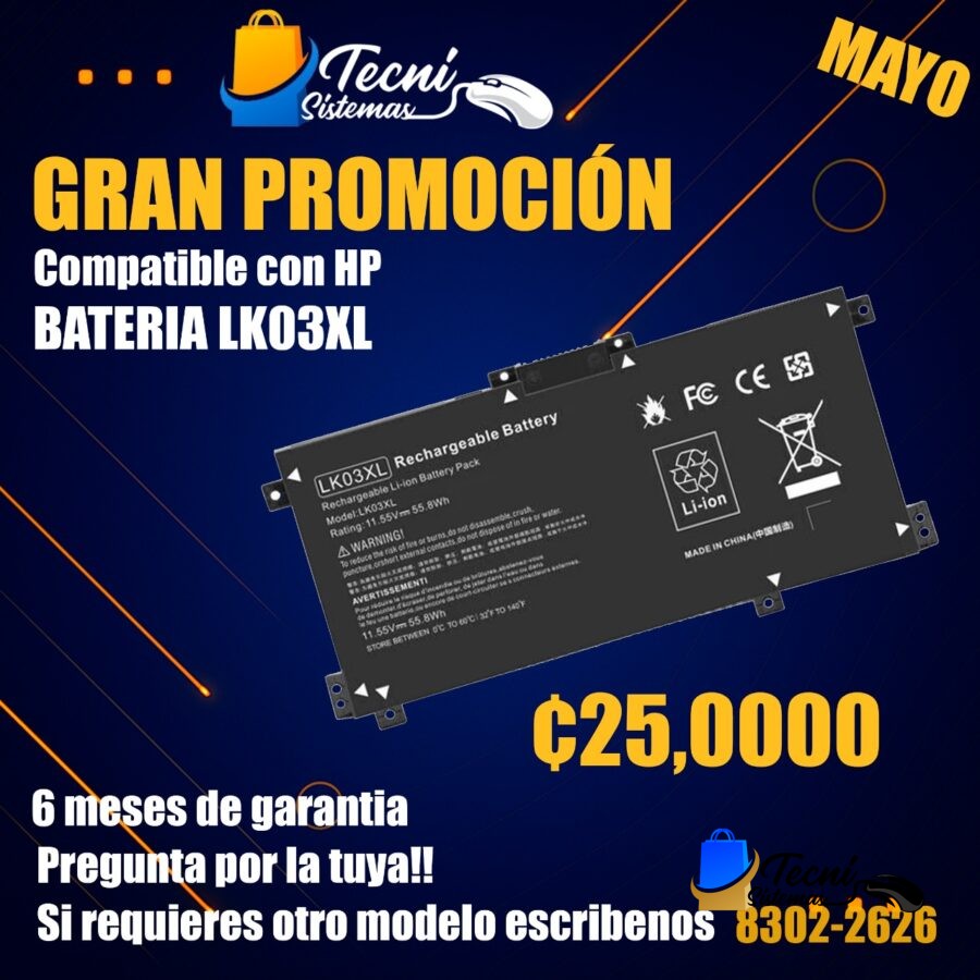 LK03XL – Batería 55.8 Wh 11.55 V Li-ion para HP