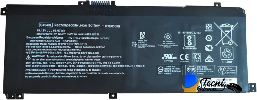 Batería Compatible SA04XL para HP Envy X360 55.67Wh