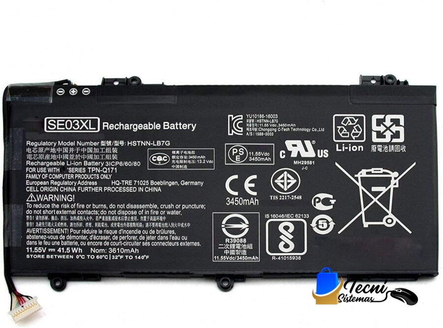 Batería Compatible HP SE03XL 11.55V 41.5Wh 3 Celdas