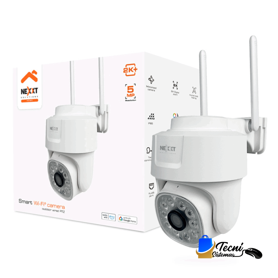 Cámara PTZ WiFi para Exterior Nexxt NHC-OP10 2K+ 5MP con Conexión RJ45, Zoom Digital 6x