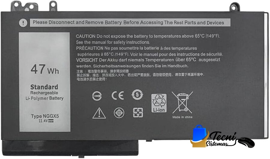 Batería Compatible Dell NGGX5 7.6V 62Wh 4 Celdas