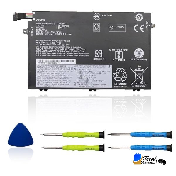 Batería compatible Lenovo L17C3P51 01AV448 10.8V 42Wh para ThinkPad T470 y T480