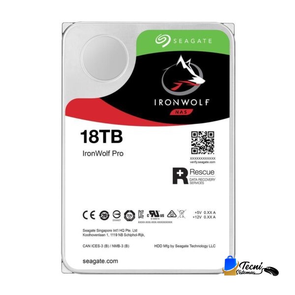Disco Duro NAS Seagate IronWolf Pro 18TB SATA 6Gb/s 7200RPM 256MB (ST18000NE000) PN 2NAACU-570