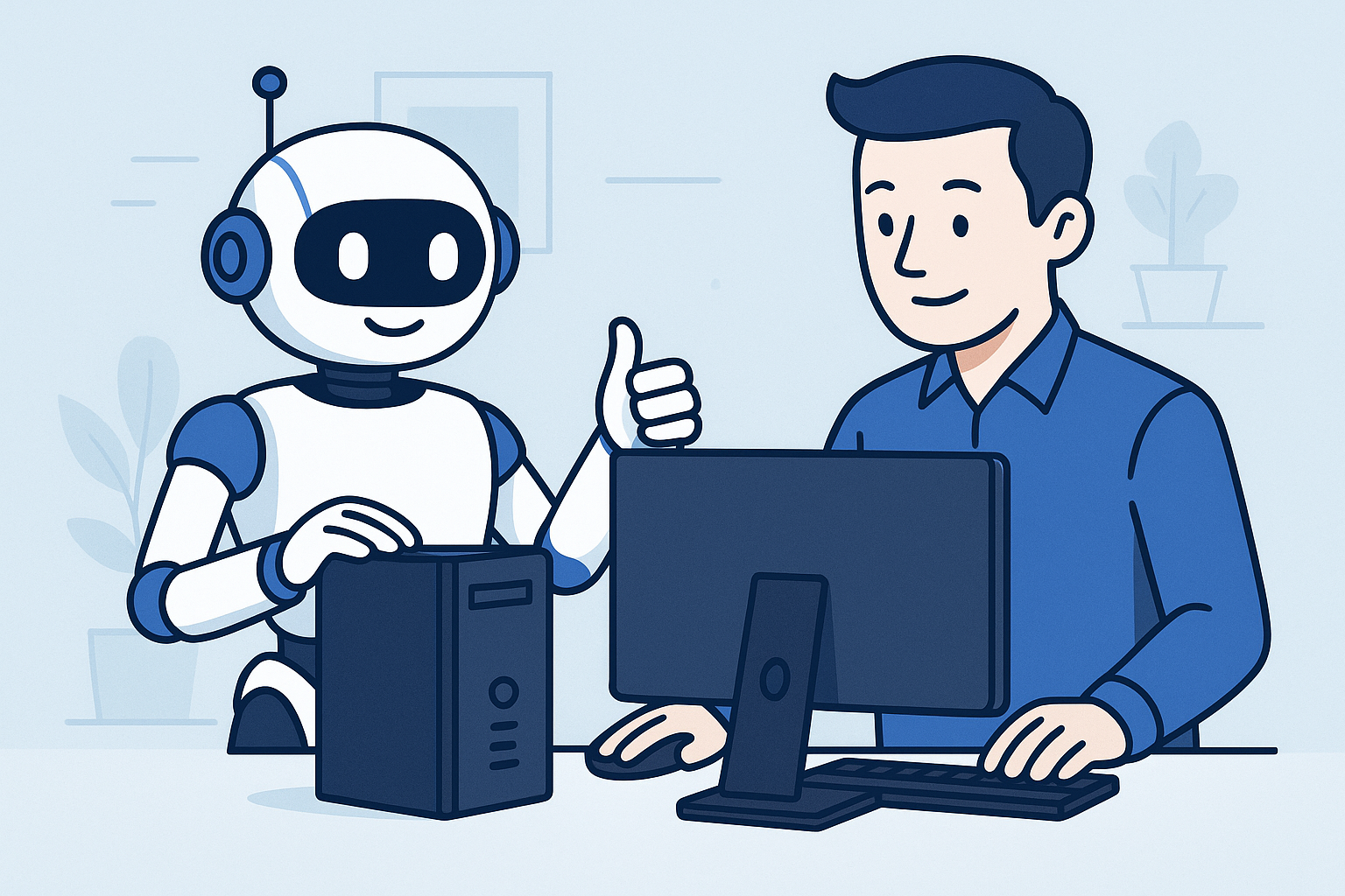 Asistente de IA ayudando con la configuración de una computadora