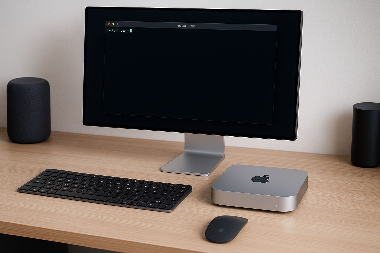 Mac mini M4 con terminal abierto y setup profesional