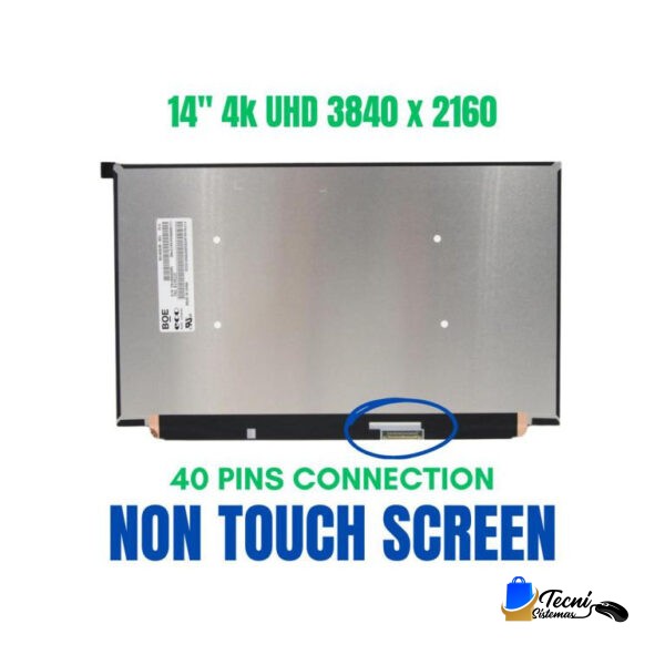 Back view of a 14-inch 4K UHD display with a 40-pin connector; non-touch screen.