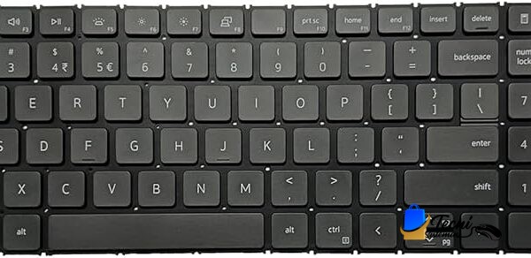 Black chiclet-style keyboard with QWERTY layout, function keys on top, and a numeric keypad on the right side.