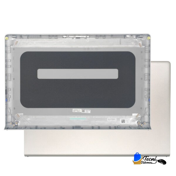 Back view of a disassembled electronic display panel with a gray metal frame and a large black screen area.