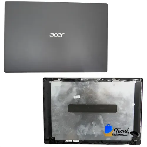 Closed dark gray Acer laptop lid above, with the bare internal display frame shown below.