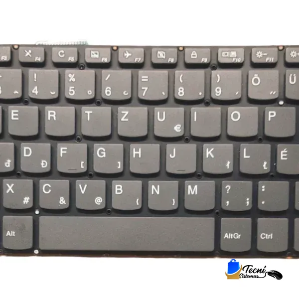 Full gray QWERTZ laptop keyboard with umlaut keys (Ö, Ü, Ä), viewed from above.