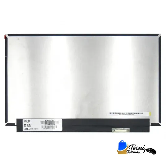 Replacement laptop LCD panel viewed from the back, showing a metal display surface with a black bottom housing and a connector at the bottom edge.