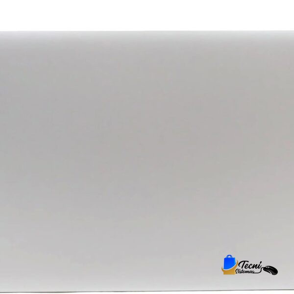 Top view of a closed, light-gray Lenovo laptop with the Lenovo logo along the left edge and a blue tab at the top-left corner.