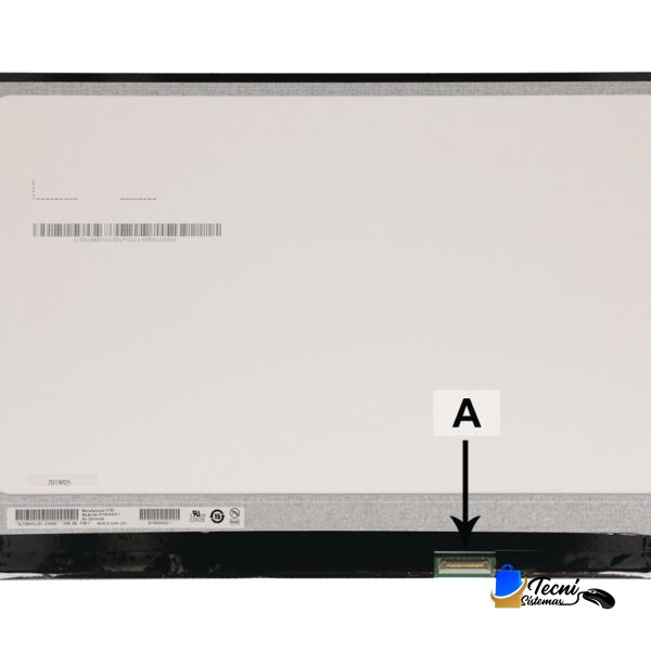 Back of a laptop LCD panel showing the bottom edge connector labeled A