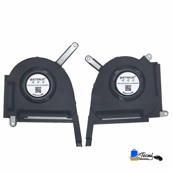 Pair of black laptop cooling fans with metal mounting arms, shown side by side for a cooling system assembly.