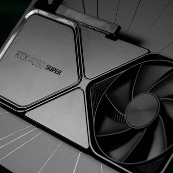 Tarjeta gráfica con ventilador de cerca, crisis GDDR7