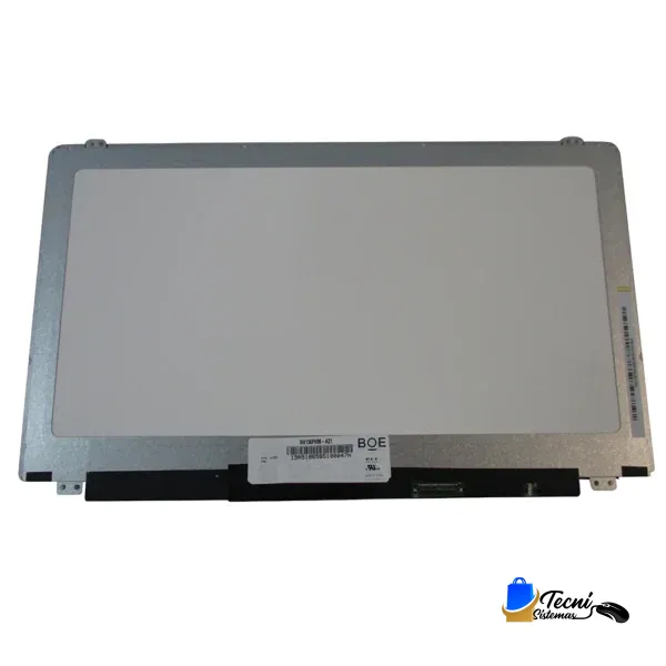 Laptop LCD display panel with metal housing and mounting tabs, viewed from the front, with a BOE barcode label at the bottom (replacement screen).
