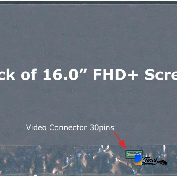Back of a 16.0'' FHD+ screen with a small 30-pin video connector highlighted in green on the bottom edge.