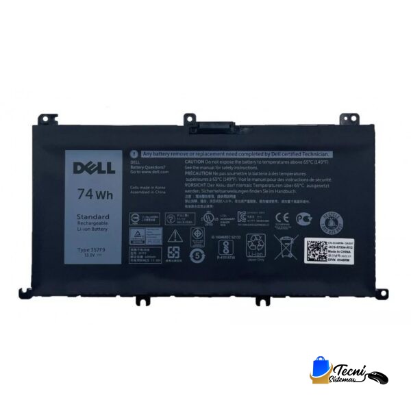 Dell 74 Wh rechargeable laptop battery with label details visible for replacement purposes